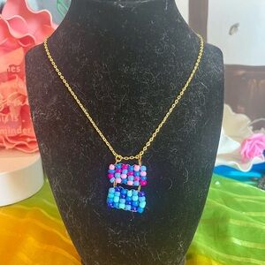 Colorful Beaded Necklace with Gold Chain
